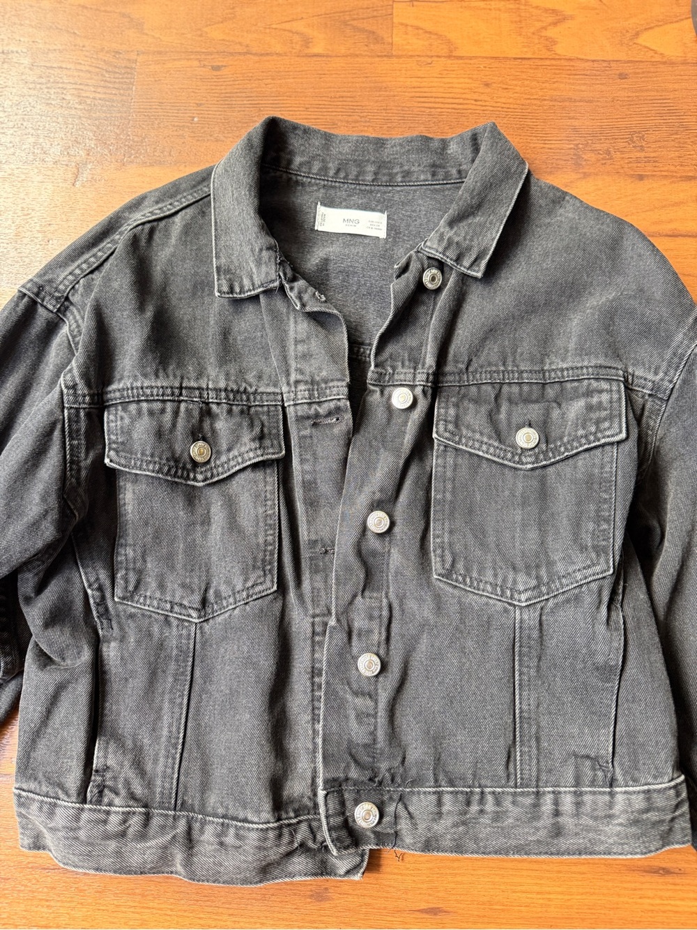Mango Black Washed Denim Jean Jacket